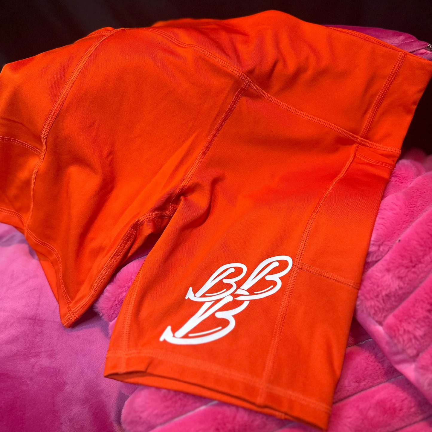 Solar Orange Double-Pocket Baddie Energy Biker Shorts