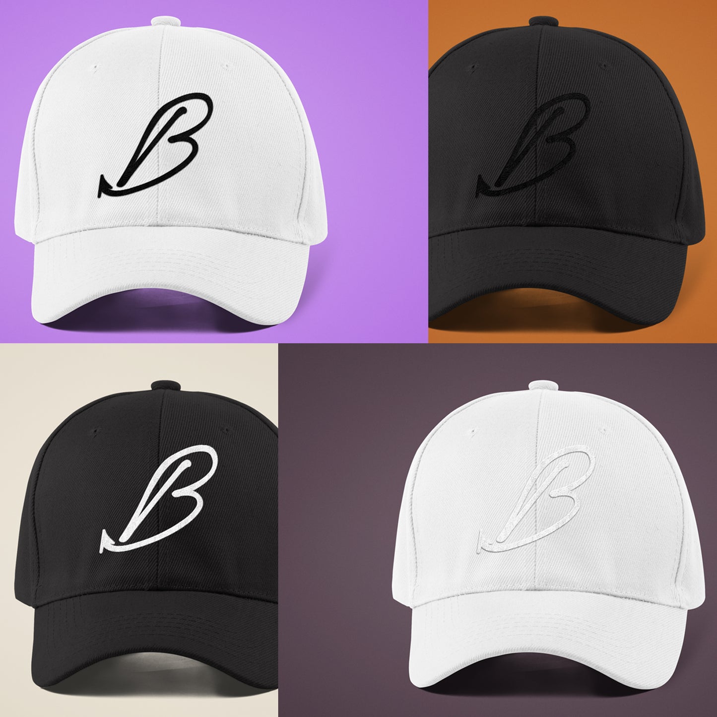 Baddie "B" Black & White Baseball Caps (Various Colors)