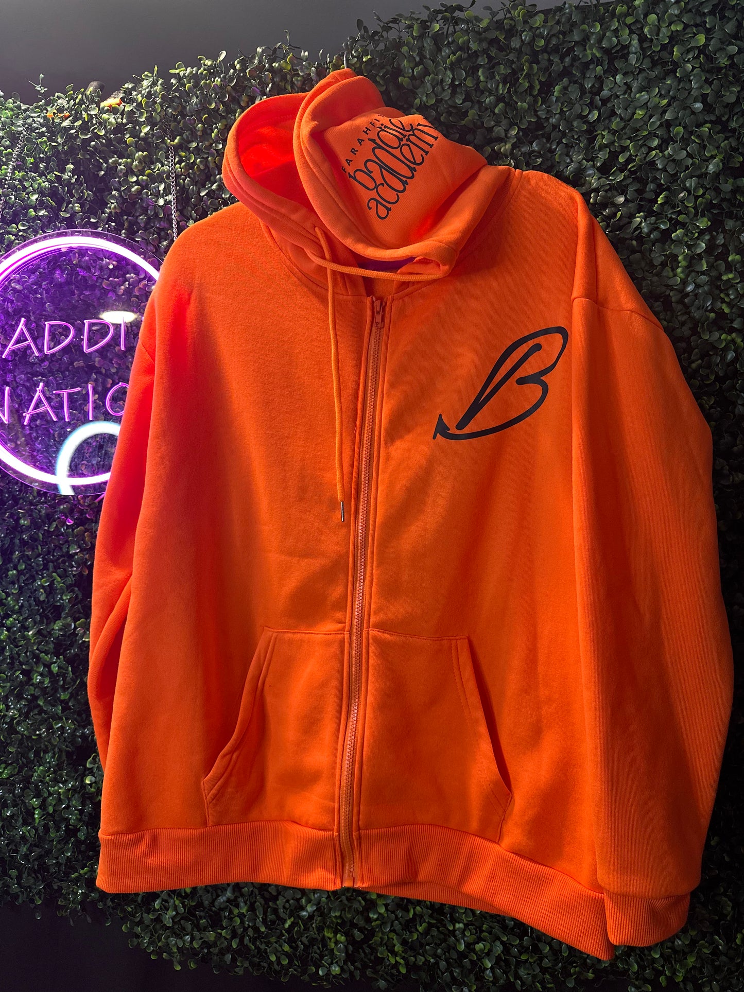 CLEARANCE ITEM: Large Orange Baddie Academy Zip Up Hoodie