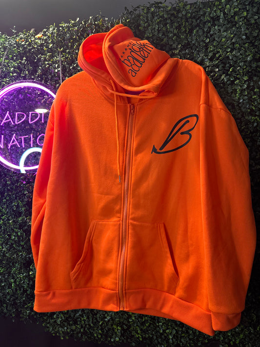 CLEARANCE ITEM: Large Orange Baddie Academy Zip Up Hoodie