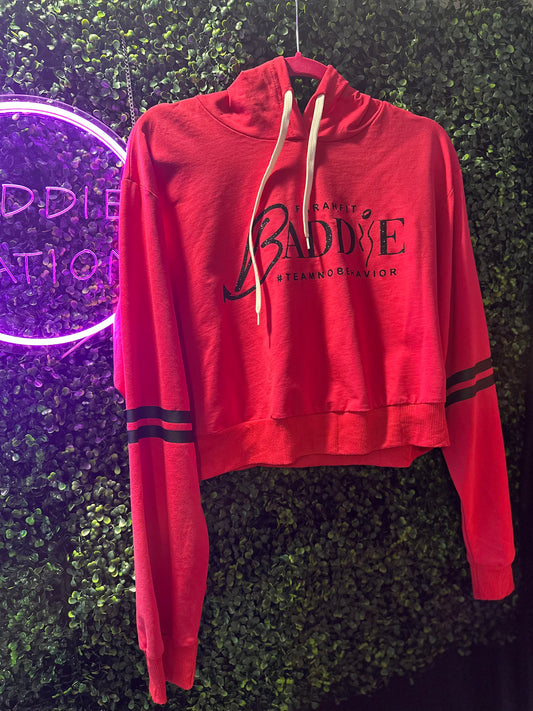 CLEARANCE ITEM: Large Hot Rose Pink Crop Hoodie with Black Glitter Logo