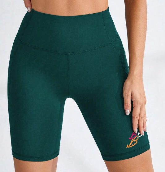 Teal Double-Pocket Baddie Energy Biker Shorts