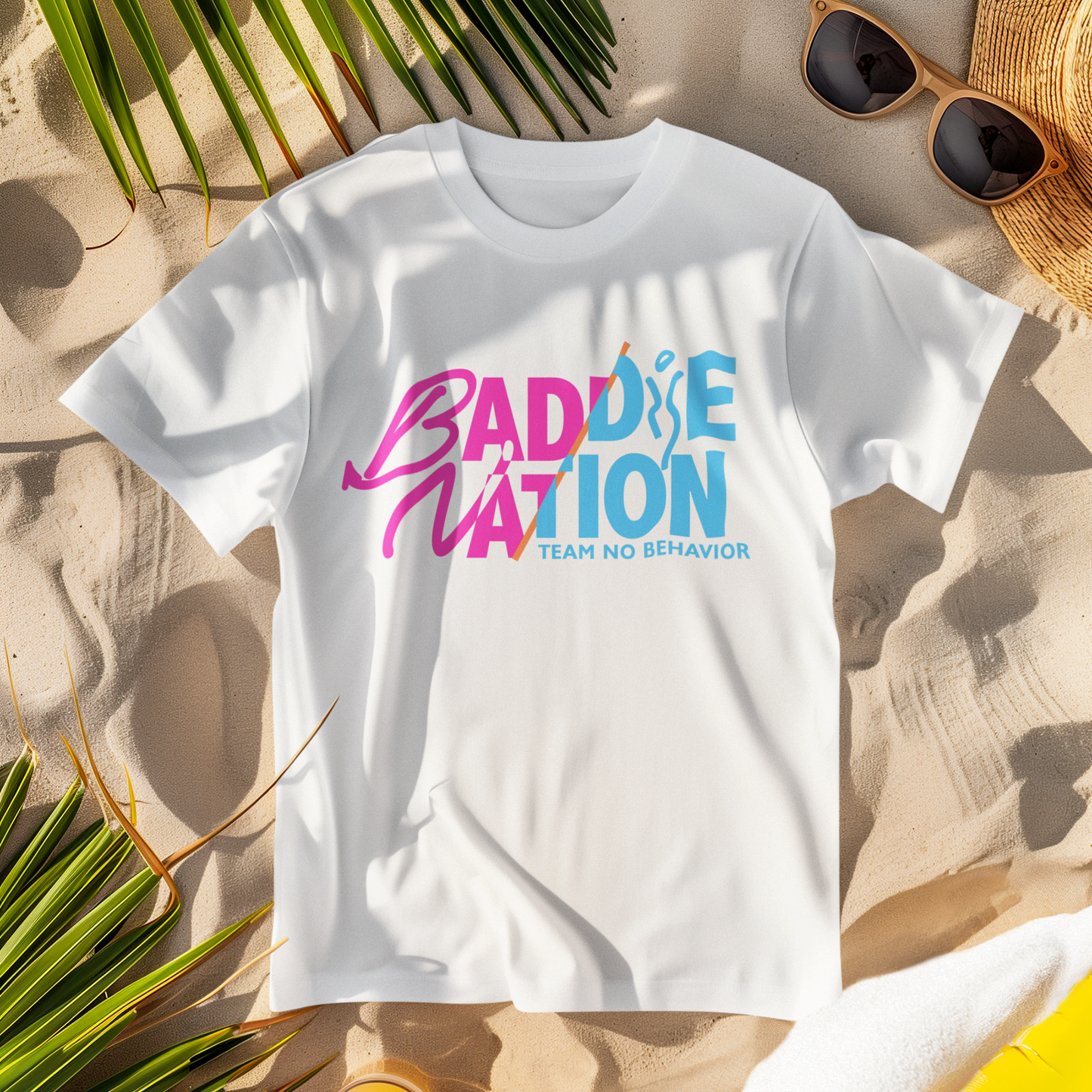 bright t-shirt with colorful text