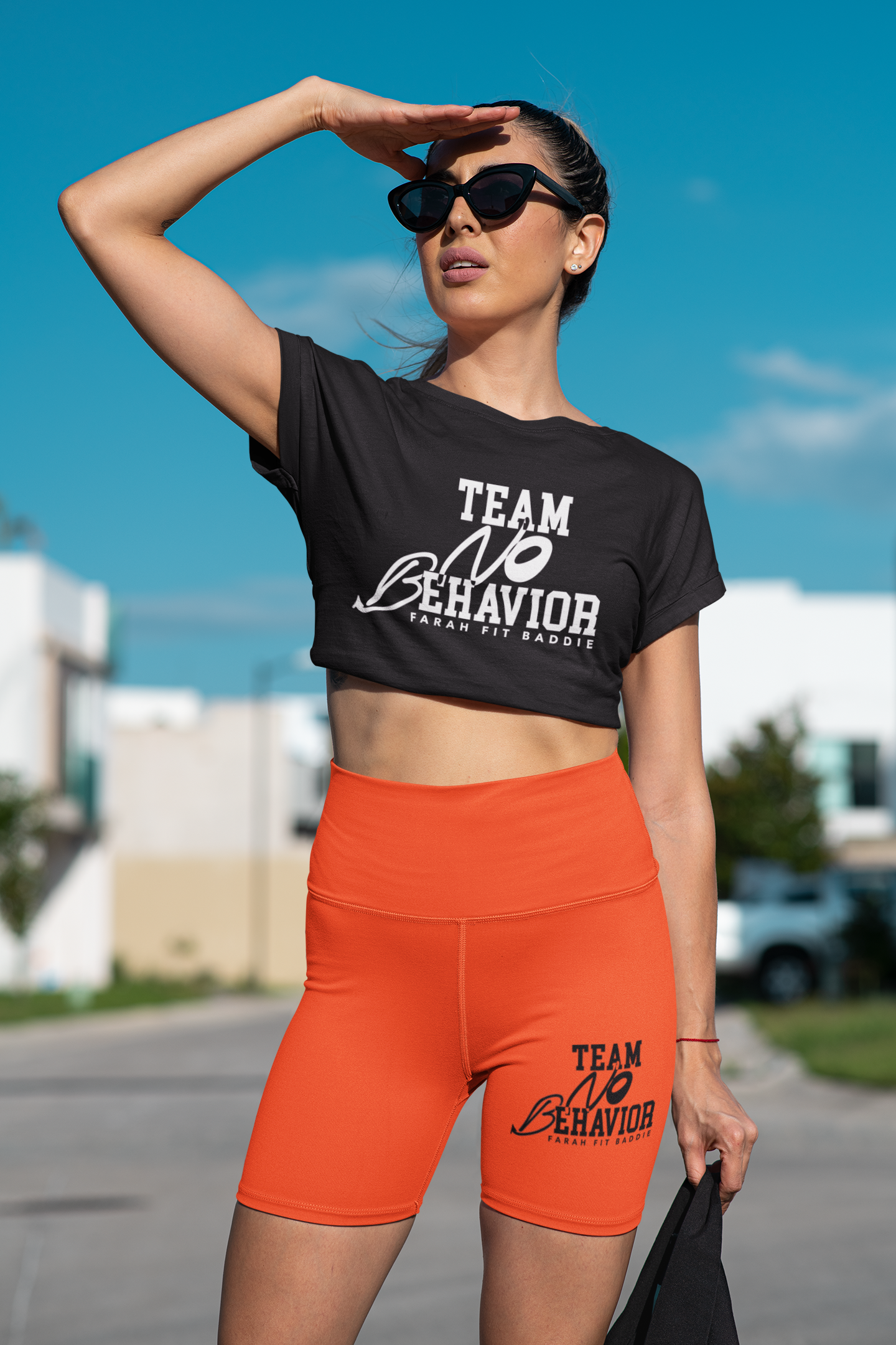 Solar Orange High-Waisted Team Biker Shorts